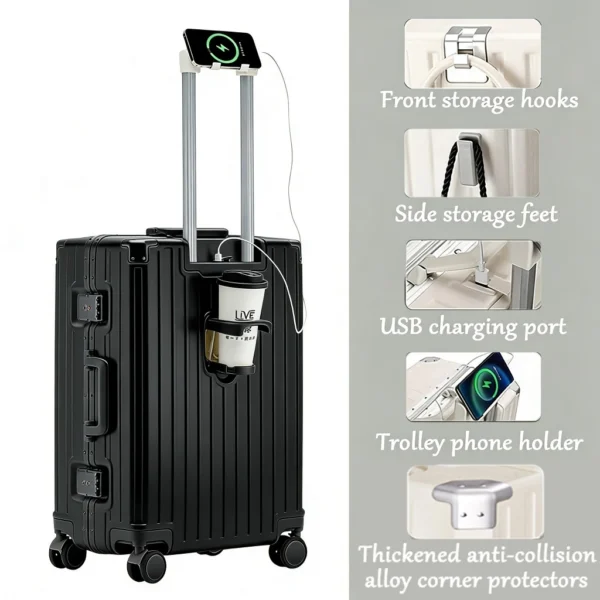 Aluminum Frame USB Charger Suitcase
