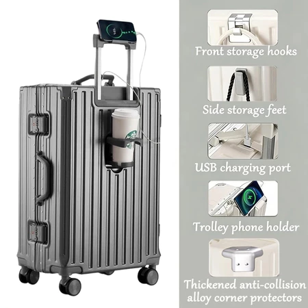 Aluminum Frame USB Charger Suitcase