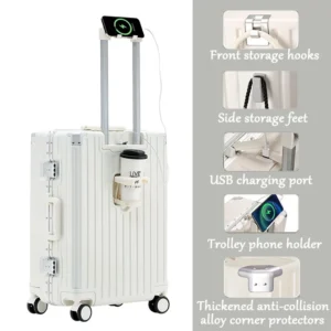 Aluminum Frame USB Charger Suitcase