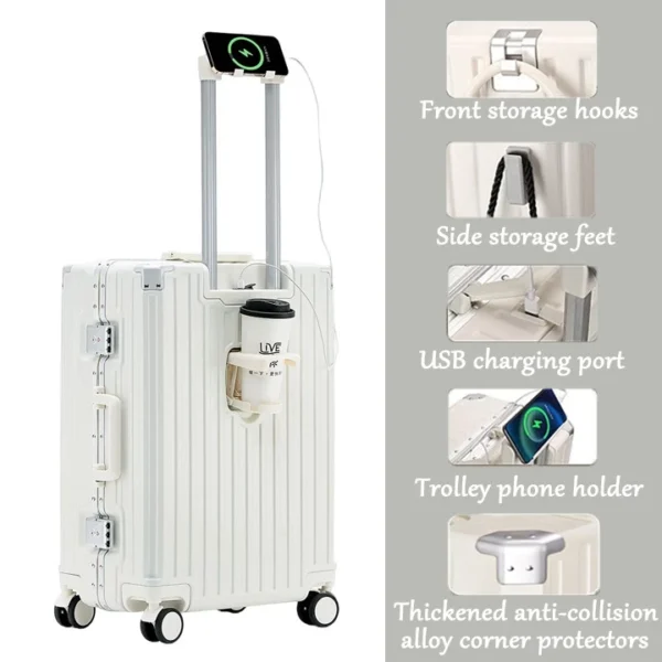 Aluminum Frame USB Charger Suitcase