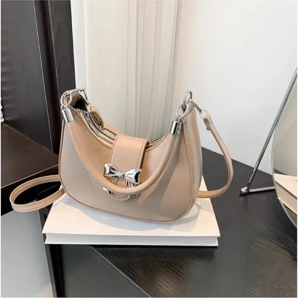 Women Bow PU Leather Underarm Bag