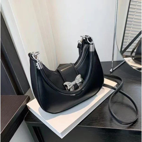 Women Bow PU Leather Underarm Bag