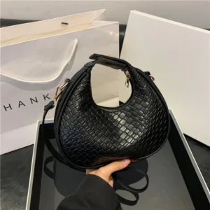 Women PU Leather Woven Sling Bag